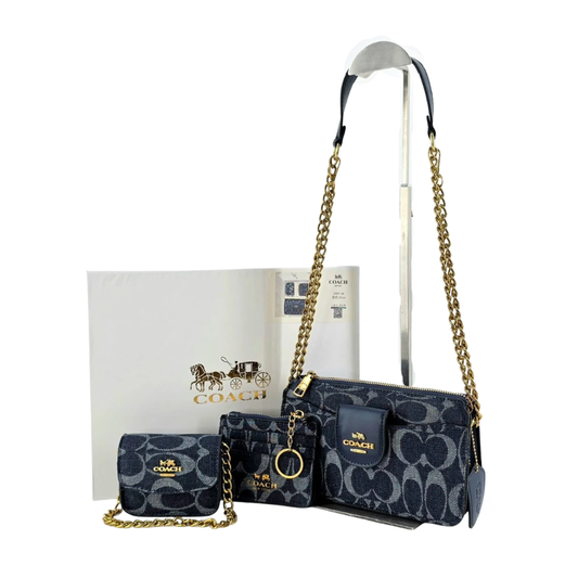 Set Bolso Impartado Coach 3 Pzs Azul