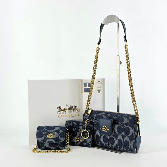 Set Bolso Impartado Coach 3 Pzs Azul
